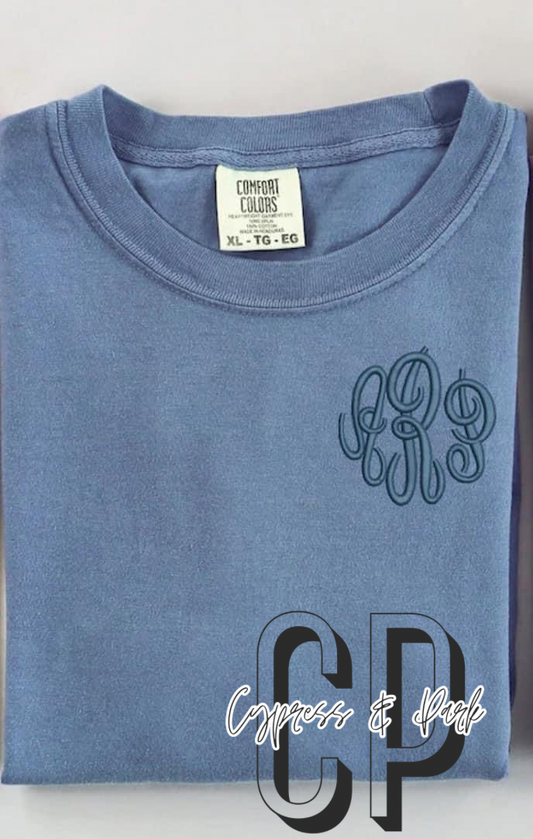 Embroidered Comfort Colors Monogram Tee. Pre-order Ends 3/7