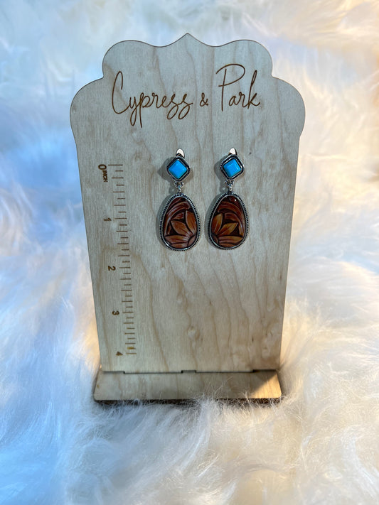 Turquoise and Brown Earrings