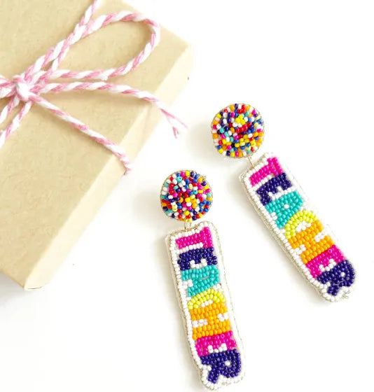 Teacher Bright Seed Beaded Earrings