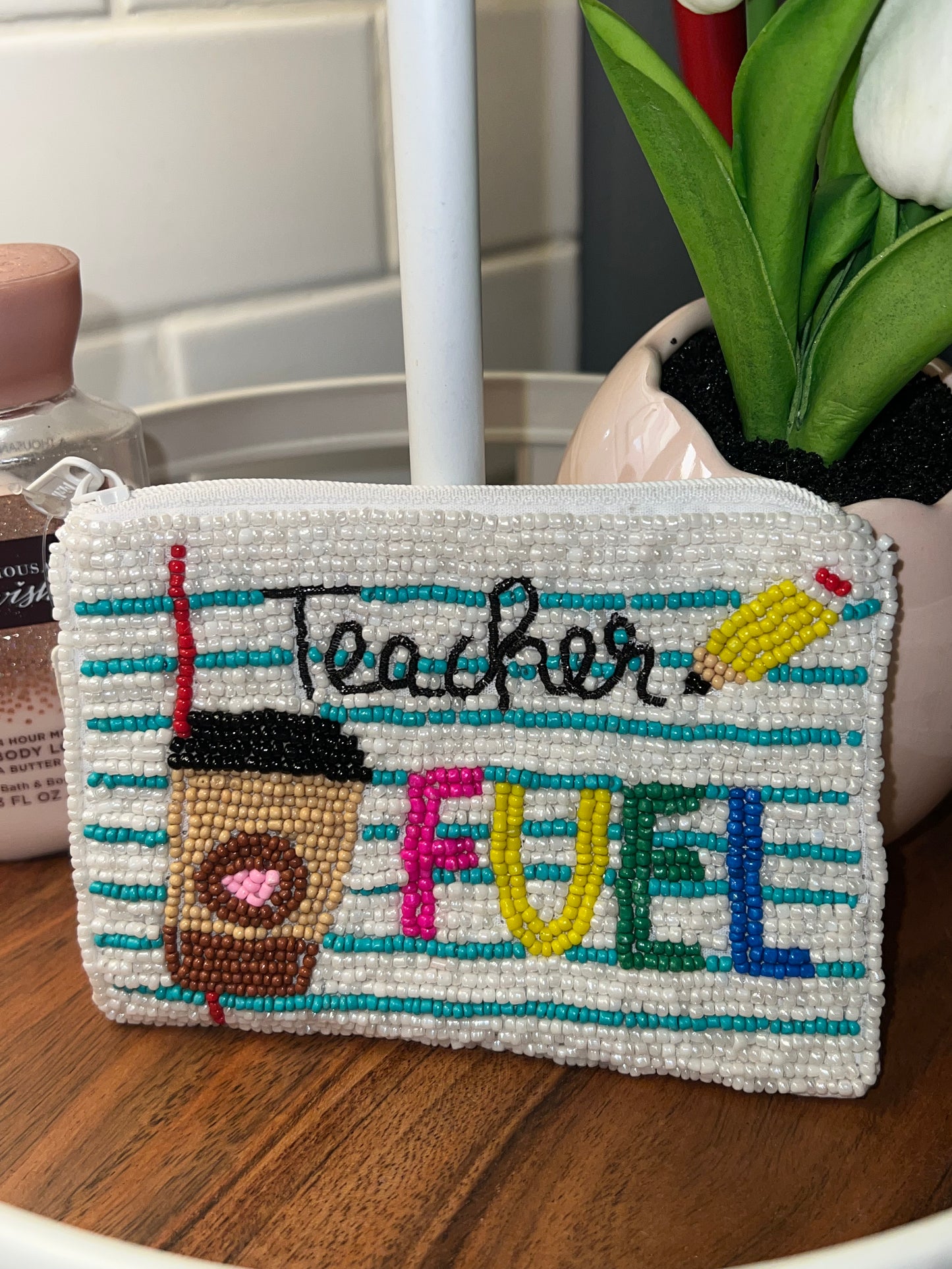 Teacher Fuel Beaded Handmade Beaded Coin Bag