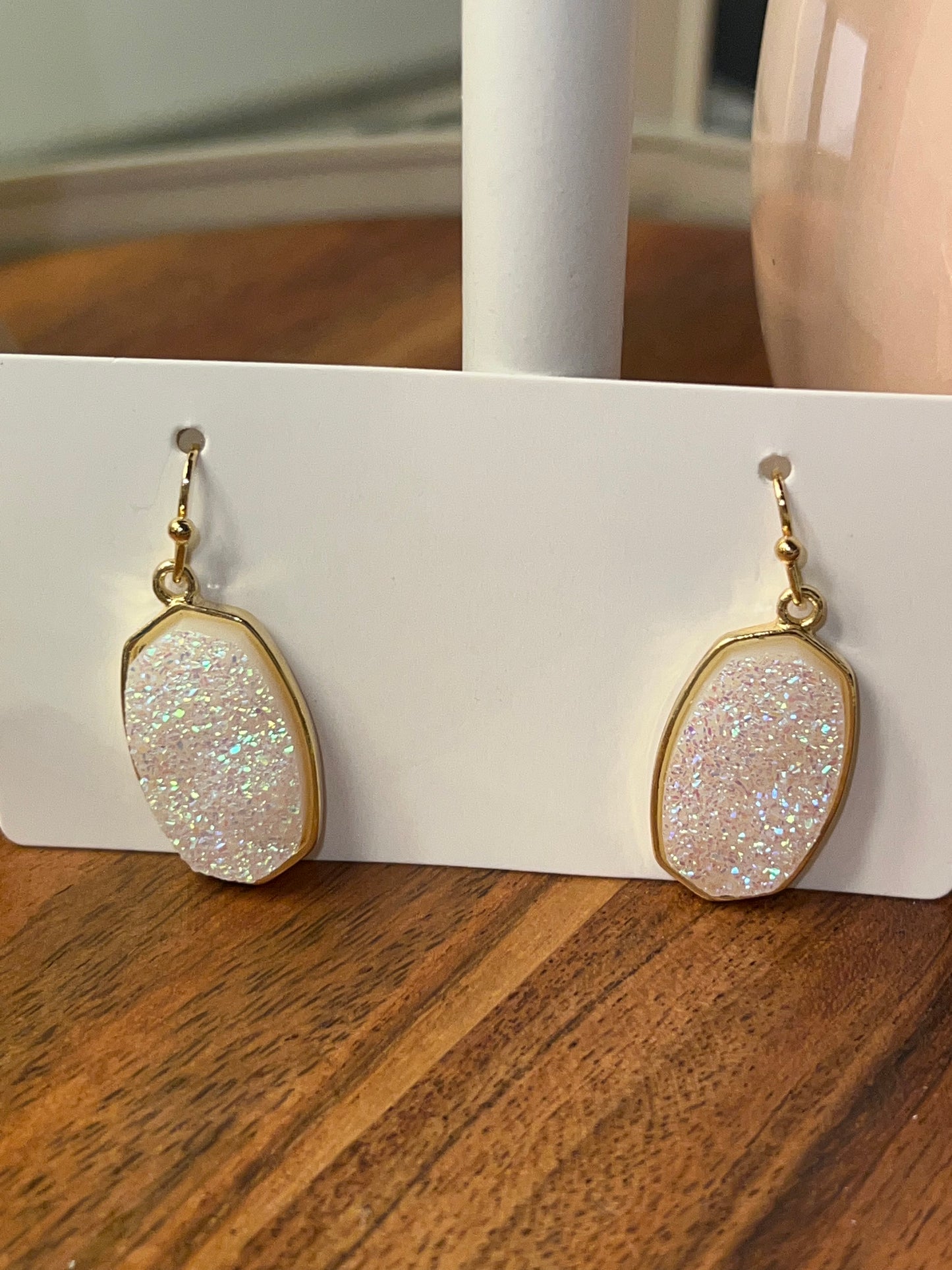 White Druzy Earrings